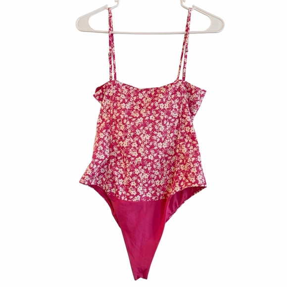 Zara Pink Floral Corset Bustier Bodysuit Blogger Favorite Spring Preppy M NWT - Picture 3 of 8